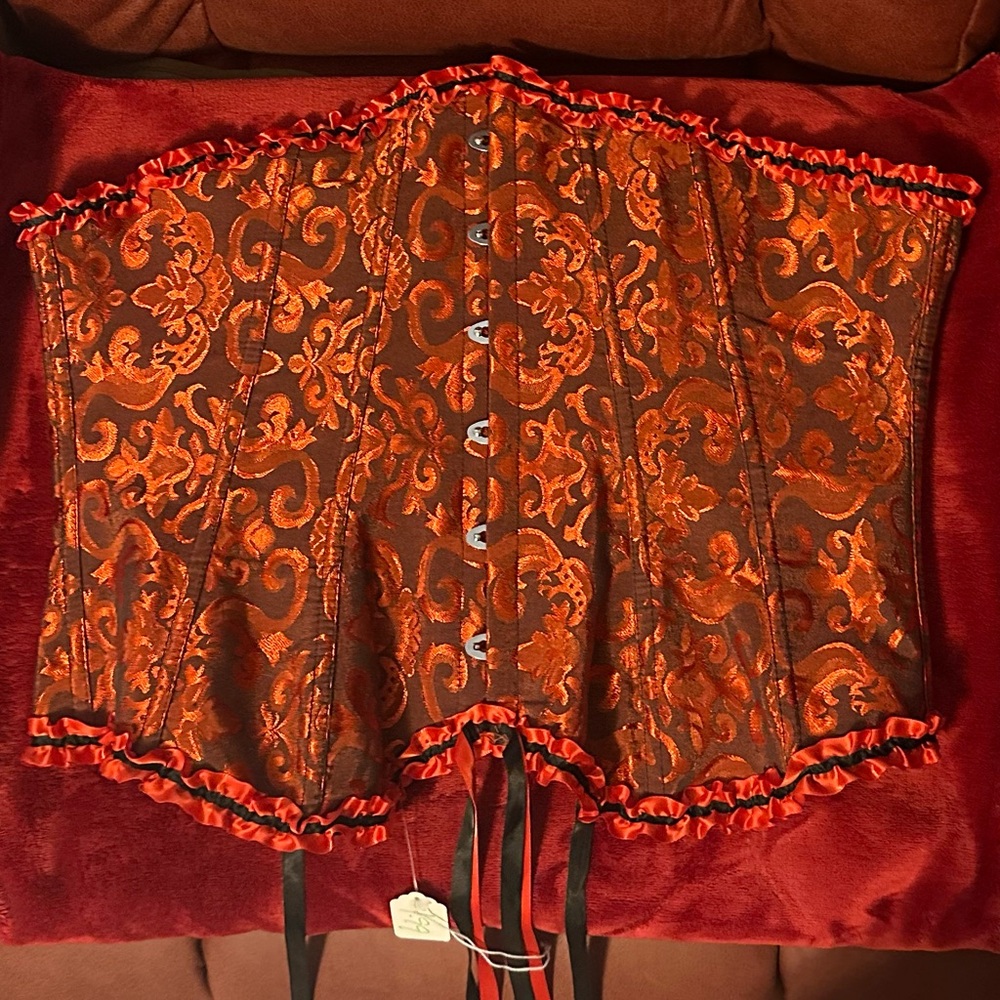 Red and Black Brocade Fitted Latch Corset size 2X